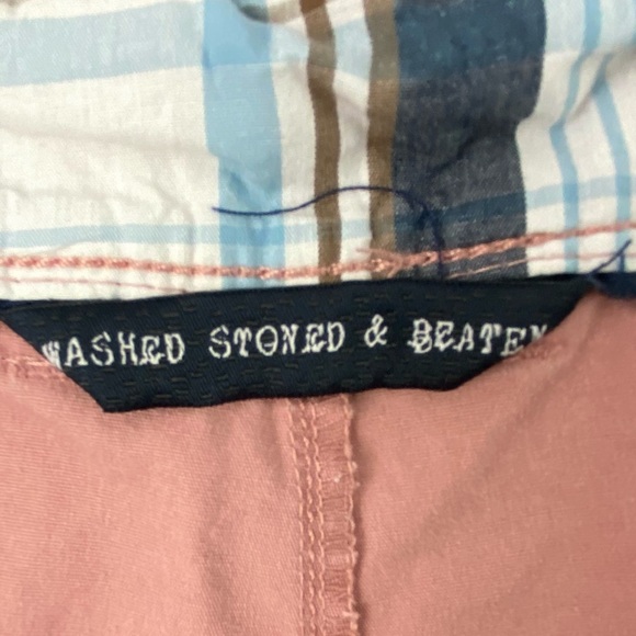 Vintage 1946 Washed Stoned & Beaten men's pink flat front shorts size 36 - Picture 3 of 15